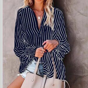 Pinstripe Shirt, Navy with White Stripes, soft & lightwetght